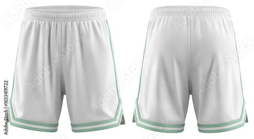 Blank white basketball shorts mockup with front and back views for team uniform design template