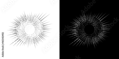 Dynamic abstract spiral sound wave rhythm lines. Circular spiral sound wave rhythm of lines. Circular futuristic abstract lines, black and white background.	
