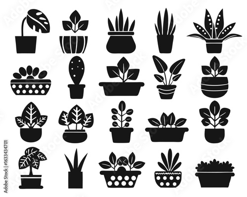Elegant modern botanical planter outline art for decorative home and interior design projects isolated on transparent background