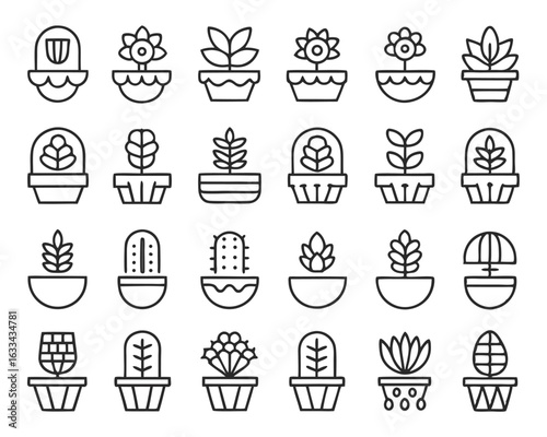 Elegant modern botanical planter outline art design featuring clean lines and a sophisticated aesthetic for decorative purposes isolated on transparent background