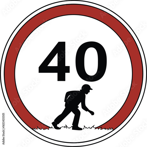 Safety Sign with Person Walking at a Moderate Pace and the Number Forty Representing a Safe Speed for Pedestrians