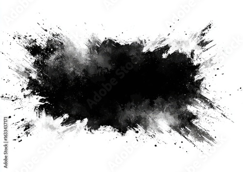 Abstract black paint splatter on white background