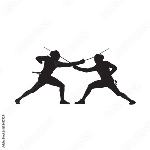  Silhouette of Two People Fencing - Vector Illustration