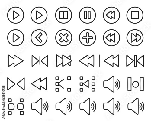 Comprehensive collection of music player interface elements and controls for digital media applications isolated on transparent background