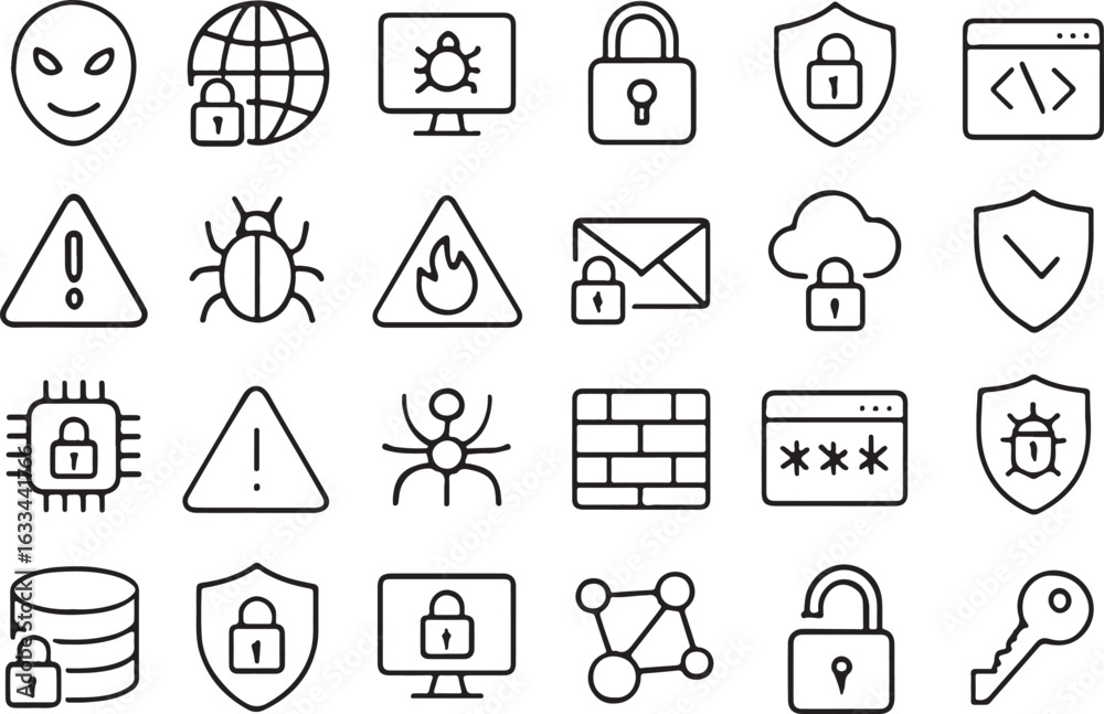 Fototapeta premium Cybersecurity and Network Security Icons Collection data protection privacy
