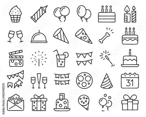 Festive celebration event planning design elements for parties and gatherings isolated on transparent background