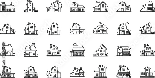 Diverse collection of house styles, showcasing residential architecture, home designs, and property types in various suburban and country settings