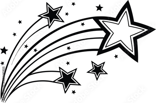 Stars in the night sky forming a celestial trail drawing and artistic representation in black and white graphics