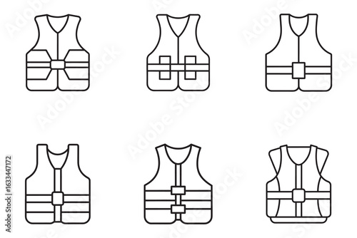 Life Vest Icon Set in Minimalist Design for Water Safety and Boating Equipment with Variety of Styles