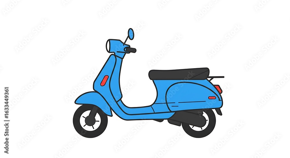 Obraz premium A blue scooter is parked against a white background viewed from the side