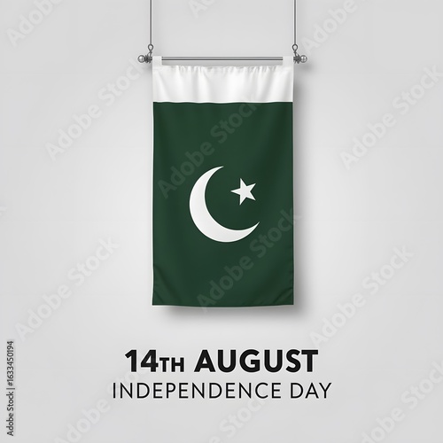 Minimalist Pakistani Flag Banner – 14th August Independence Day Graphic on Light Gray Background