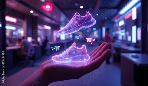 Retail Innovation: Glowing Shoes AR Preview with Gradient Background