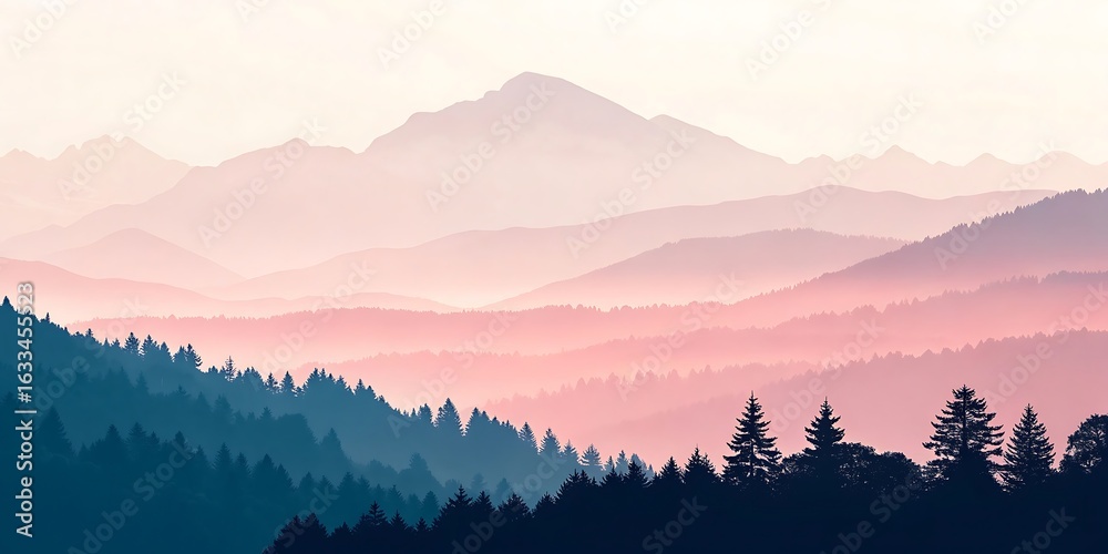 Obraz premium Majestic mountain range in soft pink and blue hues