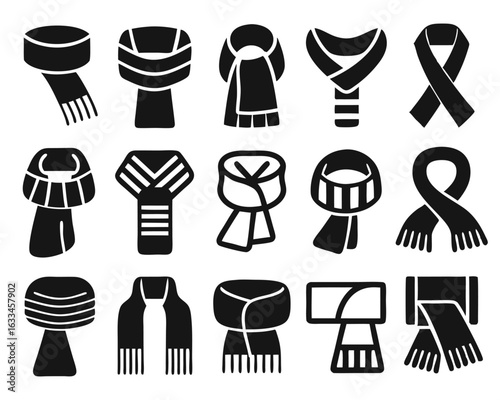 Collection of diverse scarf styles and designs for fashion and apparel projects isolated on transparent background