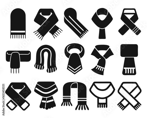 Collection of apparel accessories featuring diverse scarf styles and forms isolated on transparent background