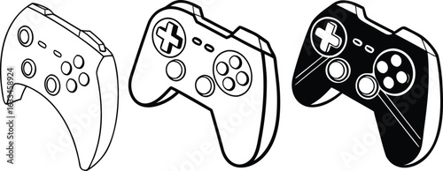 Vector Illustration of Game Controllers for Gaming Console in Black and White Perfect for Design Elements