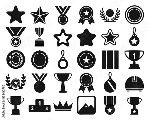 Comprehensive collection of achievement symbols and triumphant graphics isolated on transparent background