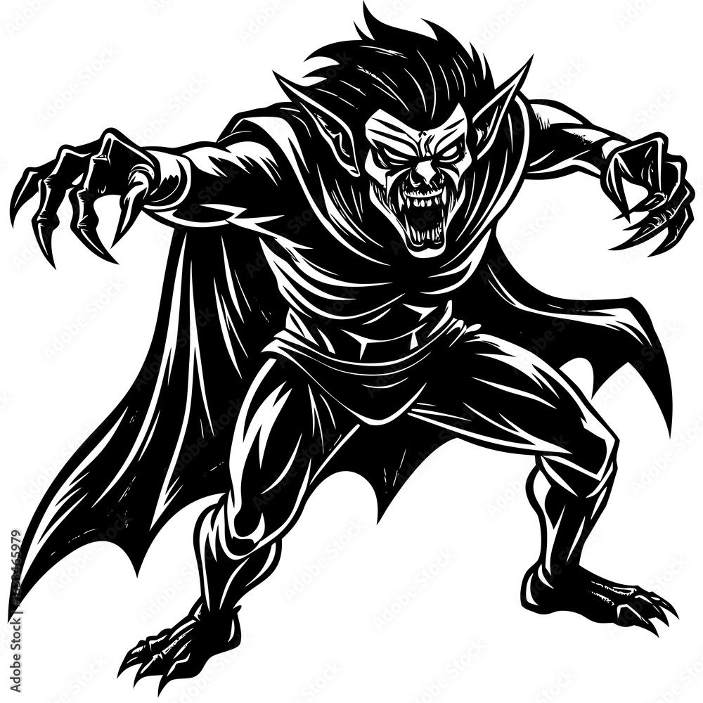 Obraz premium Illustration of a scary vampire monster with sharp claws isolated on white background