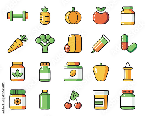 Dynamic graphic design showcasing sports supplements and fitness nutrition products with vibrant colors isolated on transparent background