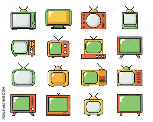 Retro television silhouette icon representing vintage broadcast technology and classic entertainment viewing isolated on transparent background