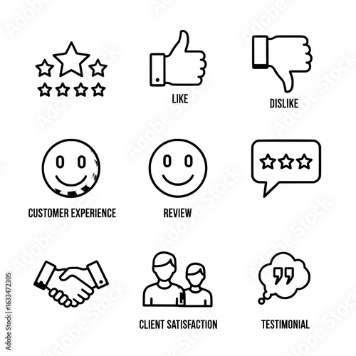 Customer feedback icons:  ratings, likes, dislikes, reviews, and satisfaction symbols.