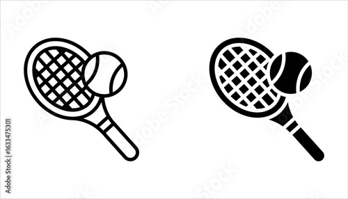 Tennis Icon Set. Sport racket play vector symbol on white background