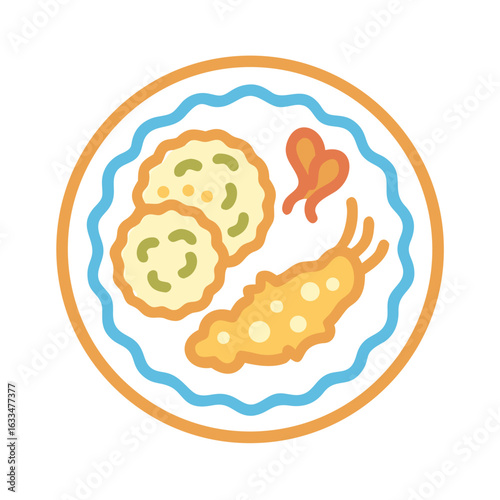 Plate of tempura icon in flat style
