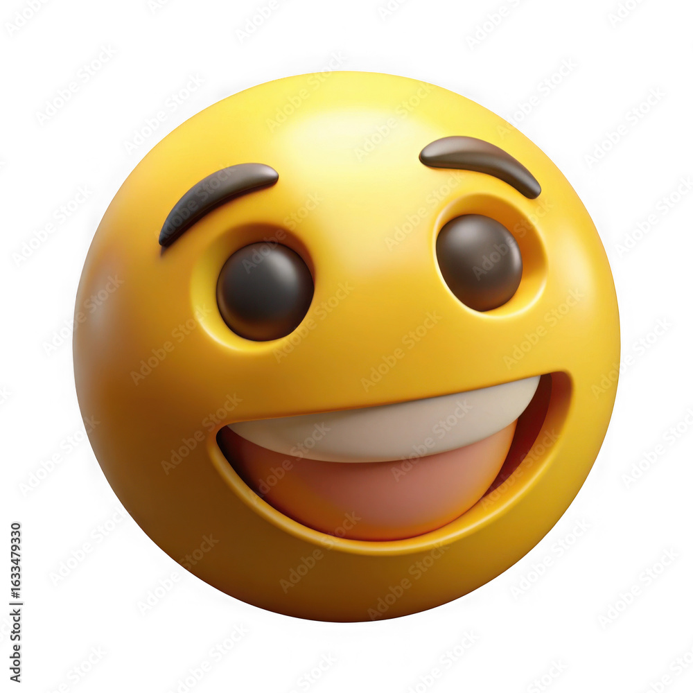 Fototapeta premium Happy smiley face emoji with a wide grin isolated on transparent background