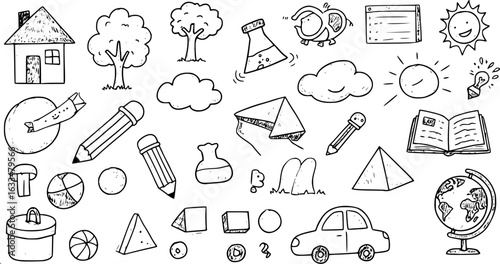 Doodle Collection: Hand-Drawn Educational and Whimsical Elements