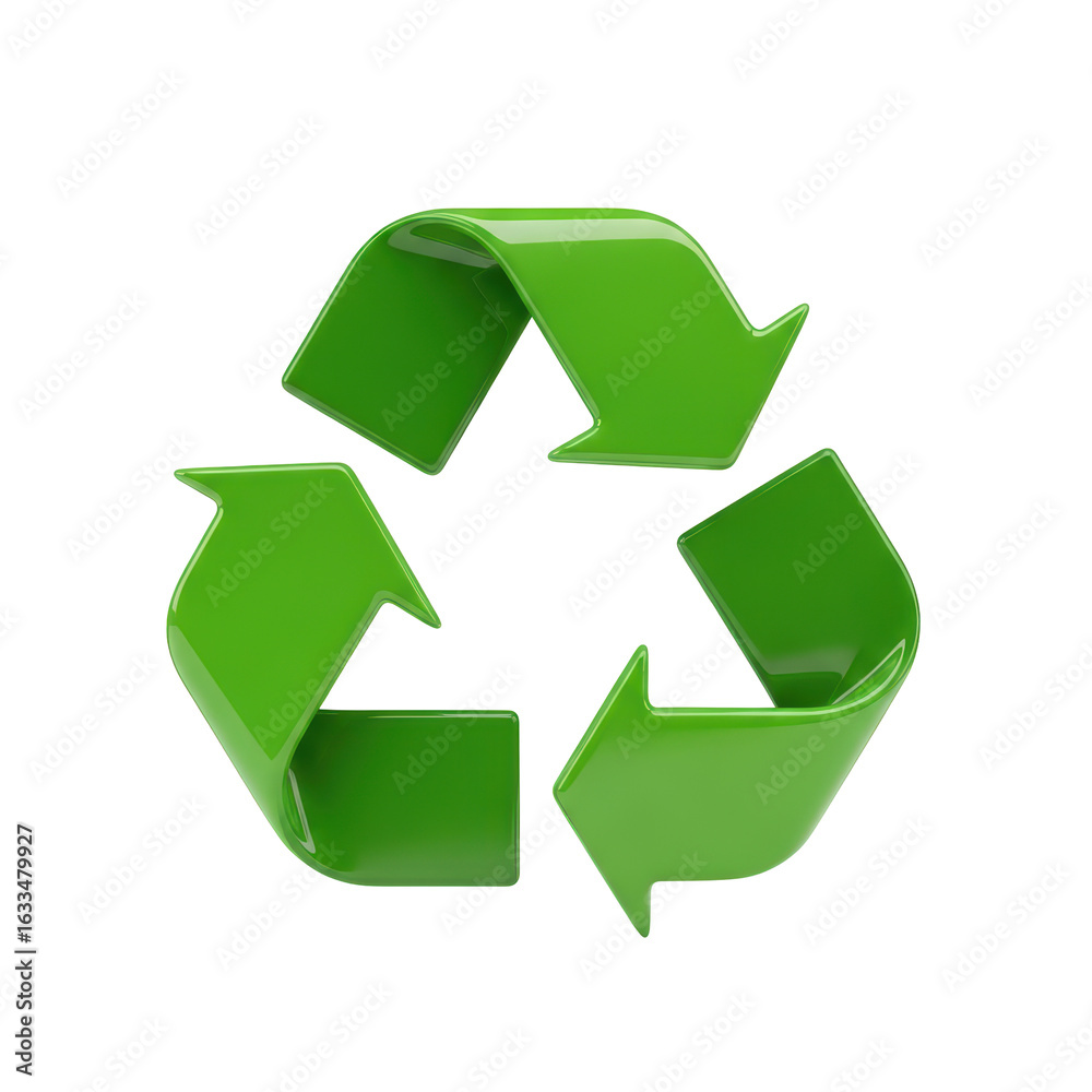 Fototapeta premium A glossy, bright green recycling symbol representing environmental protection, sustainability, and eco friendly practices. Ideal for design elements.
