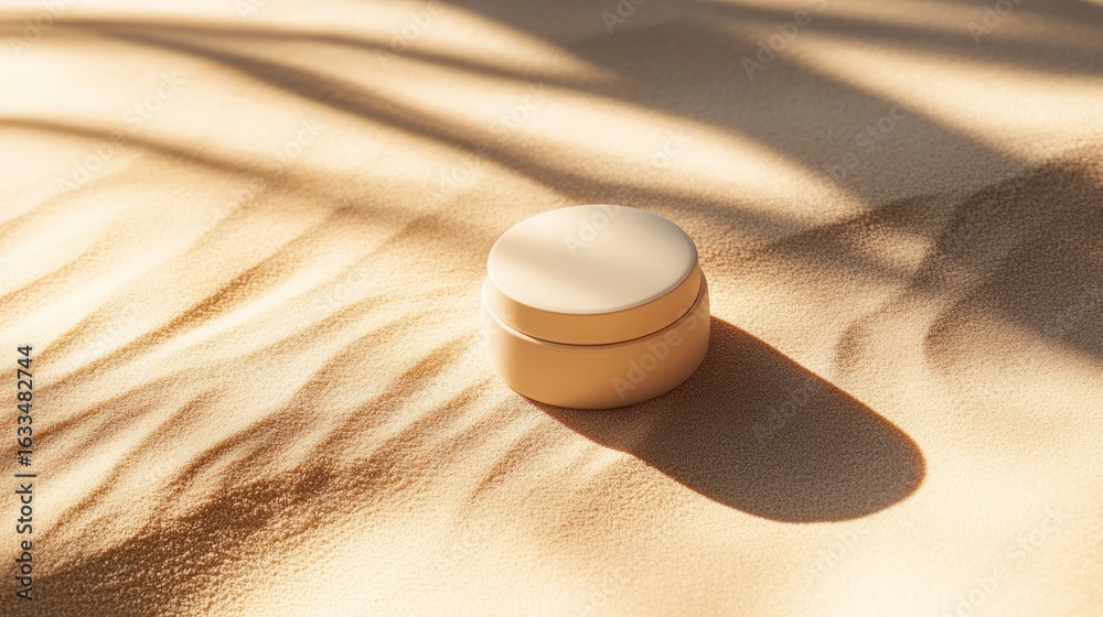 custom made wallpaper toronto digitalLight beige cream jar on light beige sand.  Palm shadows