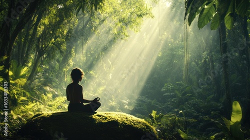 Wallpaper Mural Child meditating in a sunlit jungle Torontodigital.ca