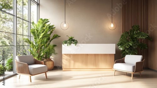 Wallpaper Mural Modern reception area with natural light and plants Torontodigital.ca