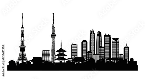 Iconic Metropolitan Skyline Silhouette Vector A Conceptual Representation of a Bustling Global City with Famous Landmarks and Modern Architecture