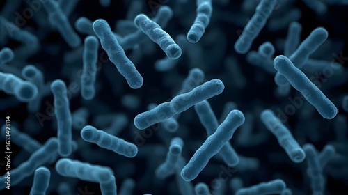 3D Rendered Blue Rod-Shaped Bacteria – Close-Up Microscopic Scene with Depth & Focus Contrast on Dark Background