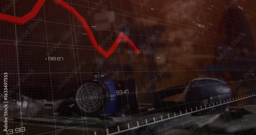 Grid overlay appearing and starting red line dipping and rising across ...