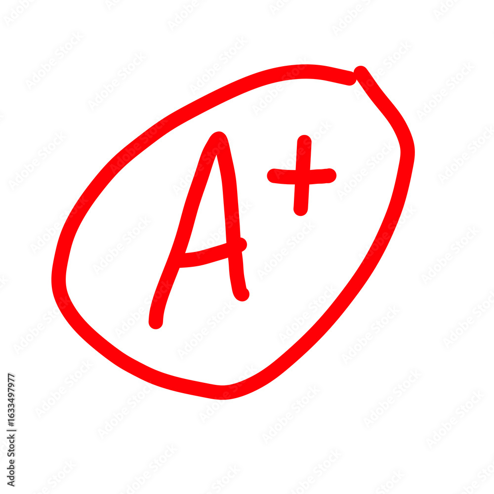 Obraz premium Red A plus grade symbol isolated on white background, education excellence and success concept