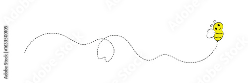 Cute Cartoon Bees Buzzing Around with Dotted Flight Paths, Adorable Honeybees Creating a Sweet Scene Perfect for Crafts and Decor in eps 10.