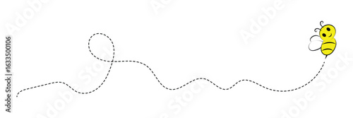 Cute Cartoon Bees Buzzing Around with Dotted Flight Paths, Adorable Honeybees Creating a Sweet Scene Perfect for Crafts and Decor in eps 10.