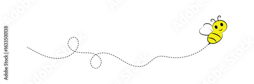 Cute Cartoon Bees Buzzing Around with Dotted Flight Paths, Adorable Honeybees Creating a Sweet Scene Perfect for Crafts and Decor in eps 10.