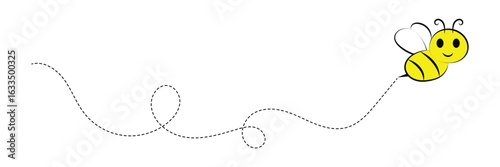 Cute Cartoon Bees Buzzing Around with Dotted Flight Paths, Adorable Honeybees Creating a Sweet Scene Perfect for Crafts and Decor in eps 10.