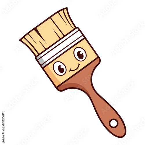 Vector art of cartoon paintbrush with a smiling face isolated on white background