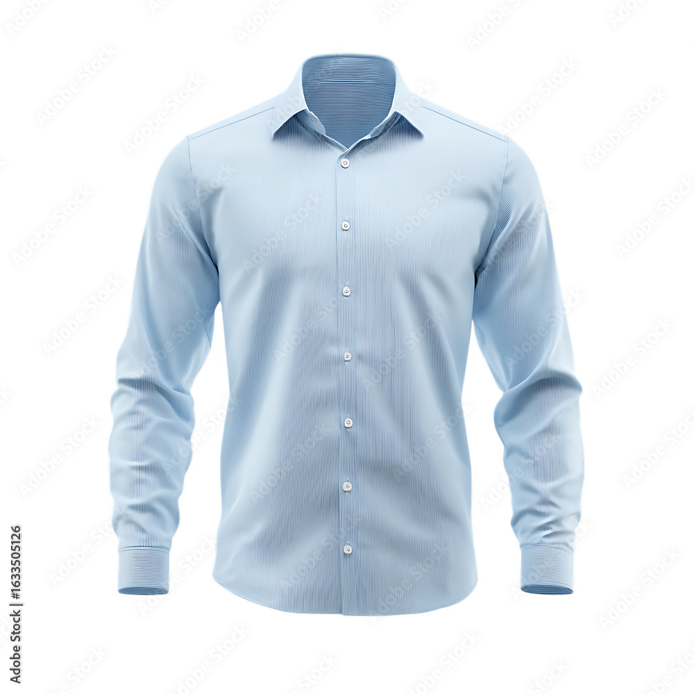 Fototapeta premium A light blue long sleeved dress shirt isolated on a black background on transparent background