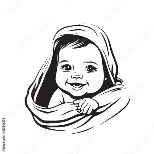 Happy Cute Baby Wrapped in Towel Smiling Vector Illustration