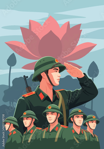 Honoring Soldiers Underneath a Blossoming Lotus Flower