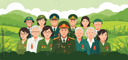 A group of people in uniform and civilian clothes