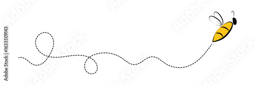 Bee flying icon, Bee flying on a dotted route, Hand drawn bees, Vector illustration on a white background in eps 10.