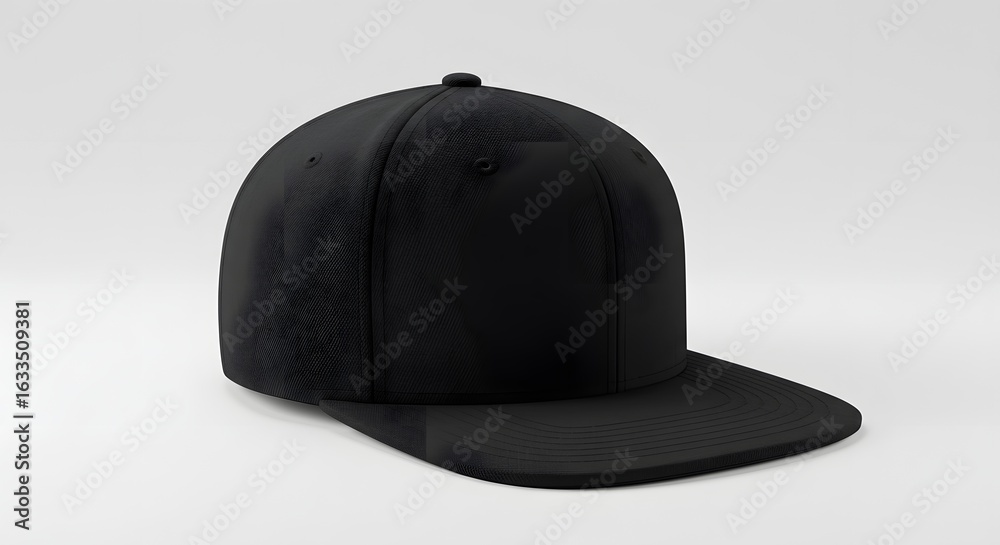 Fototapeta premium Black Snapback Cap Mockup on White Background
