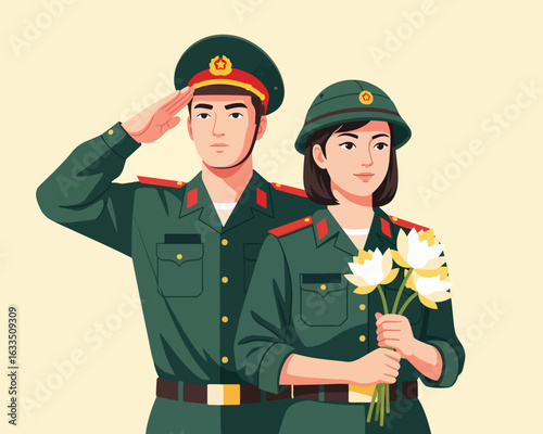 Soldiers in Uniform Honoring Tradition with Flowers