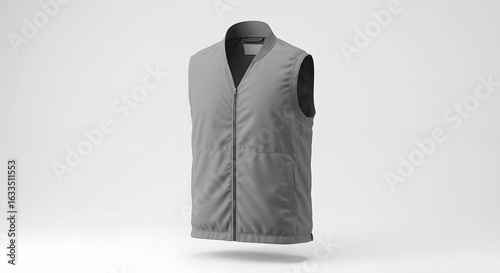 Gray Sleeveless Padded Vest Mockup on White Background